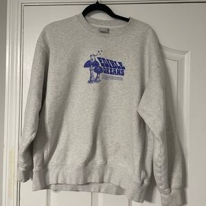 Aritzia TNA Cozy Light Grey Fleece Boyfriend Crewneck “Edible Dreams”
